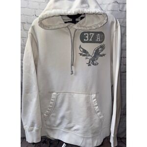 Y2K American Eagle Hoodie Mens 2XL White Grey Pullover Graphic Vintage Preppy